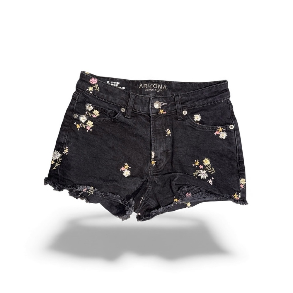 Feminine Floral Embroidered Distressed Women's Black Shorts Small